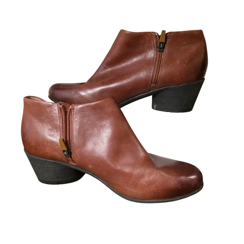Dansko Brown Leather Ankle Boots Side Zip Block Heel‎ Women Size 40 EU 9.5 US